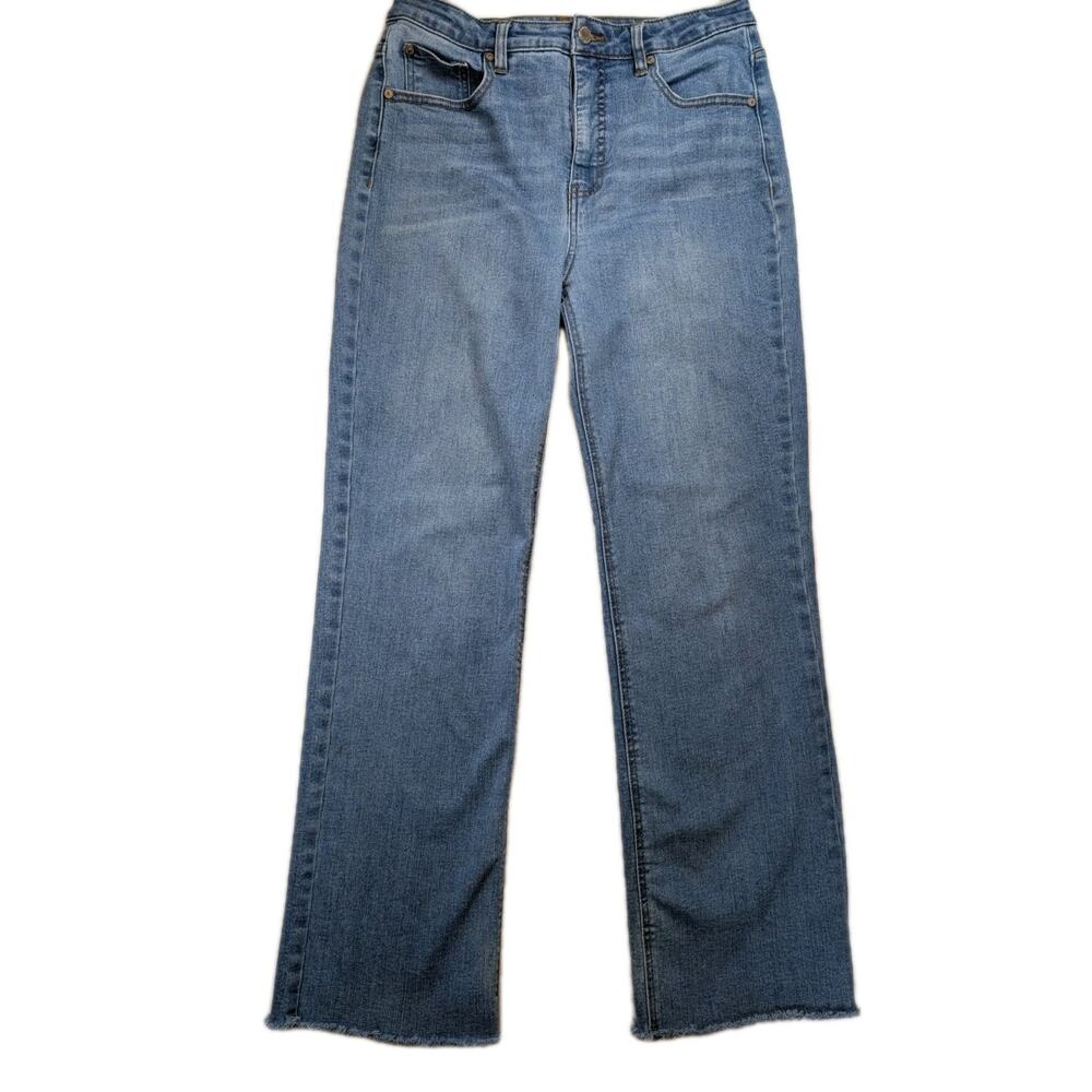 OAT New York High Rise Straight Leg Jeans Raw Hem Light Wash Sz 8